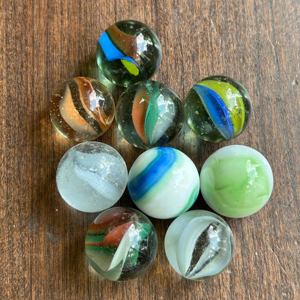 9 Vintage Antique Marble Cat Eye Shooters Glass